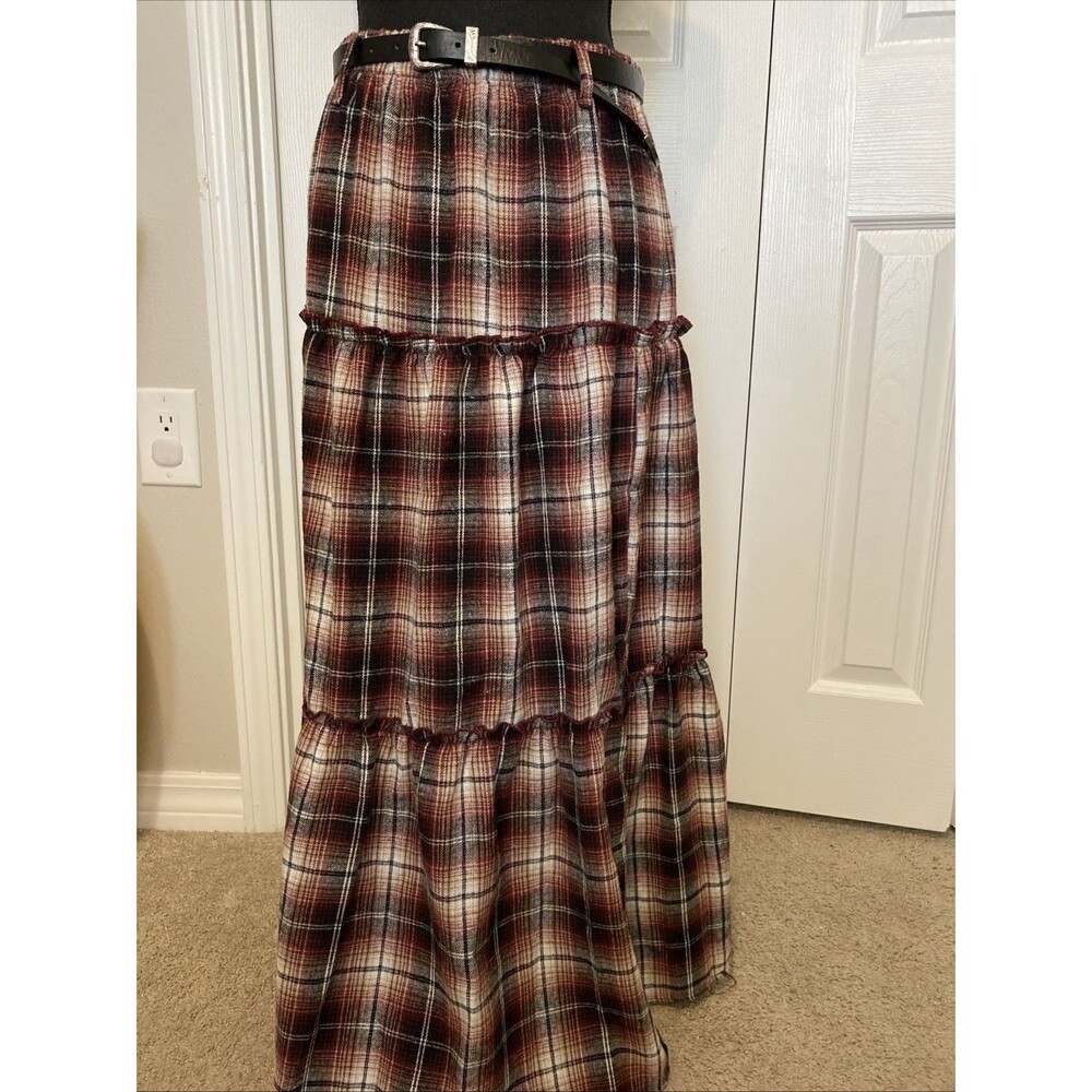 Eden & Olivia Large Black and Burgundy Brown  Cotton Blend Flannel Skirt
